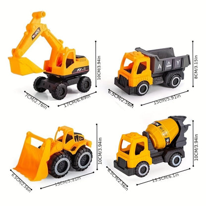 Construction Vehicle Toy Set for Kids – 4PCS Large Shatterproof Excavator, Mixer, Dump Truck & Bulldozer Engineering Cars, Push & Pull-Back Toy Trucks for Toddlers Ages 2+, Birthday Gift for Boys
