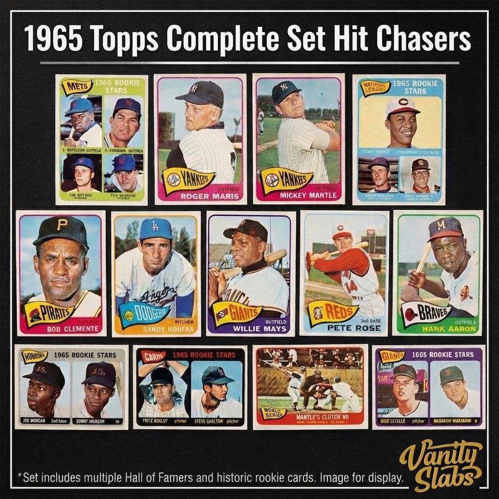 Vintage Baseball Card Mystery Slab 1965 Topps – 1 Random Authentic Card Encased in Vanity Slab | 598-Card Set Chase | Mickey Mantle, Willie Mays & Hall of Famers Possible | Collector Gift