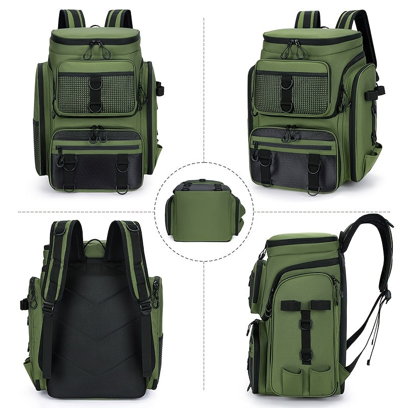 Fishing Backpack with Rod Holder 45L – Large Capacity Outdoor Tackle Bag, Waterproof Travel Shoulder Pack for Fishing Camping Hiking, Multi-Pocket Lure Storage Rucksack with Zipper Closure