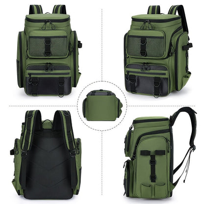 Fishing Backpack with Rod Holder 45L – Large Capacity Outdoor Tackle Bag, Waterproof Travel Shoulder Pack for Fishing Camping Hiking, Multi-Pocket Lure Storage Rucksack with Zipper Closure