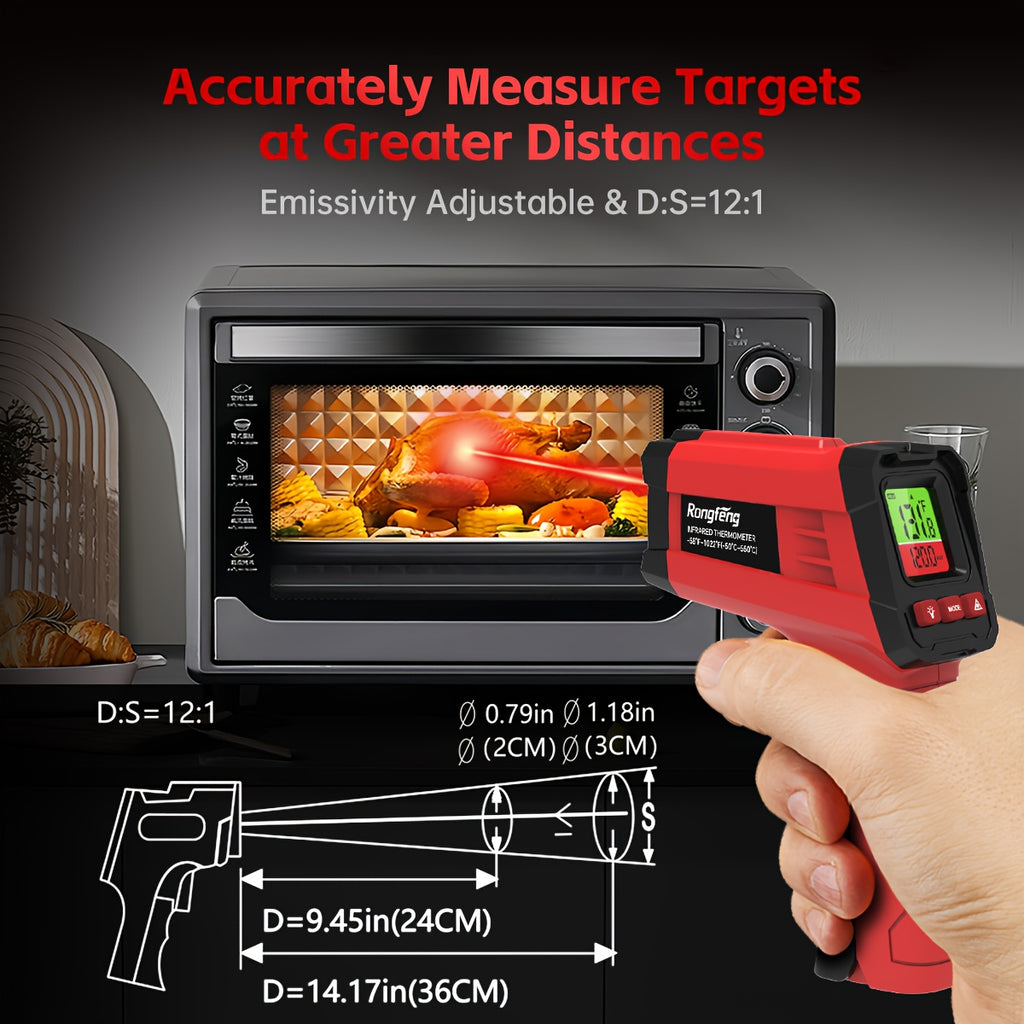 -58°F to 1022°F Lab Digital Infrared Thermometers, Non-Contact IR Thermometer, Laser Temperature Gun with Adjustable Emissivity And Color Backlight, Temperature Gun Thermometer for Cooking, BBQ, Oven & Engine (Not for Human Body Temperature)