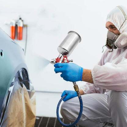 HVLP Gravity Feed Spray Gun Set – 3 Nozzles (1.4 / 1.7 / 2.0mm) with 1000cc Aluminum Cup for Automotive Painting, Base Coat, Clear Coat & Touch-Up, Stainless Steel Needle, Red