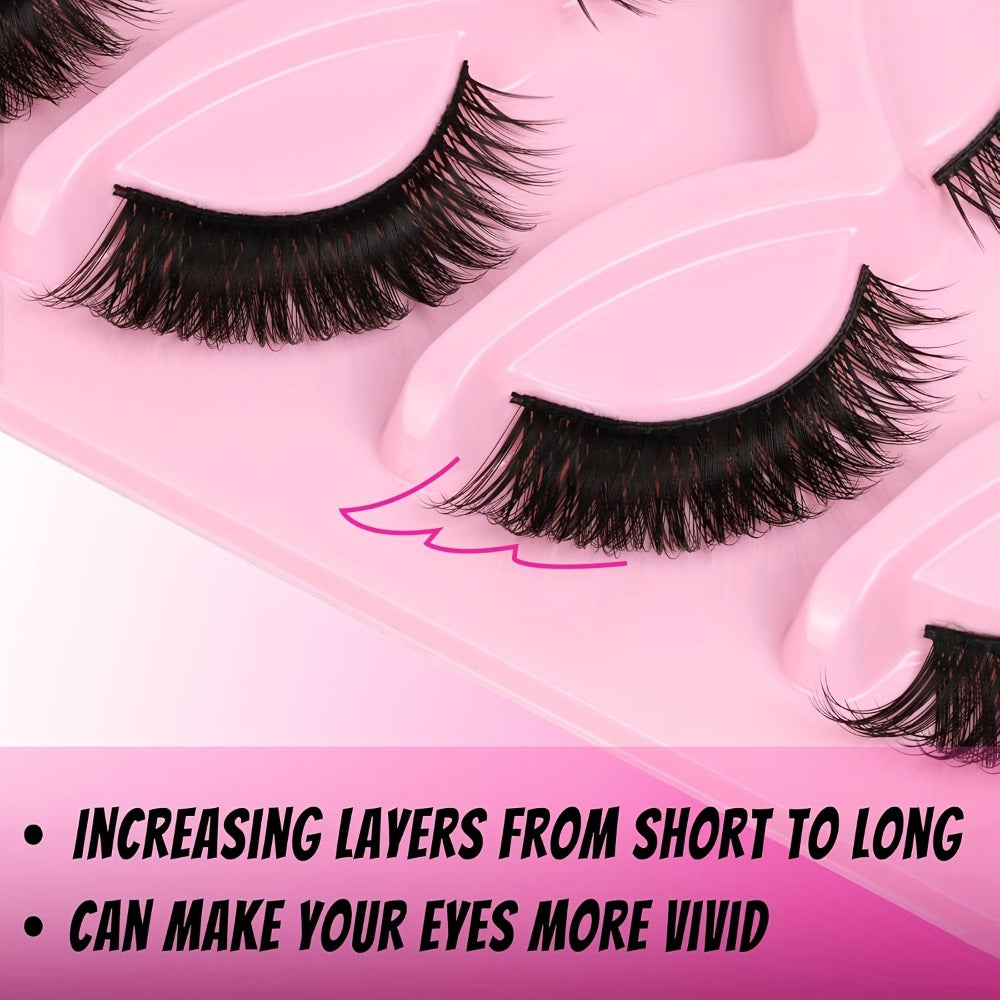 180 Pairs False Eyelashes Bulk Value Pack — Long Thick Cat Eye Strip Lashes, 6 Packs of 30 Pairs Flexible Clear Band Reusable Wispy Lashes for Glamorous Eye Makeup, Holiday Gift & Everyday Wear