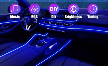 RGB Car Interior LED Strip Lights 16 Million Colors App & Remote Control Music Sync Fiber Optic Ambient Light Bar USB 5V for Car Dashboard Door Decoration, 196" & 5-in-1 Kit Options