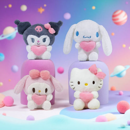 Hello Kitty Kuromi Plush Set 5pcs — Official Licensed Sanrio Stuffed Animals Holding Hearts, My Melody Gudetama Kawaii Gift for Girls Teens Birthday Christmas Holiday