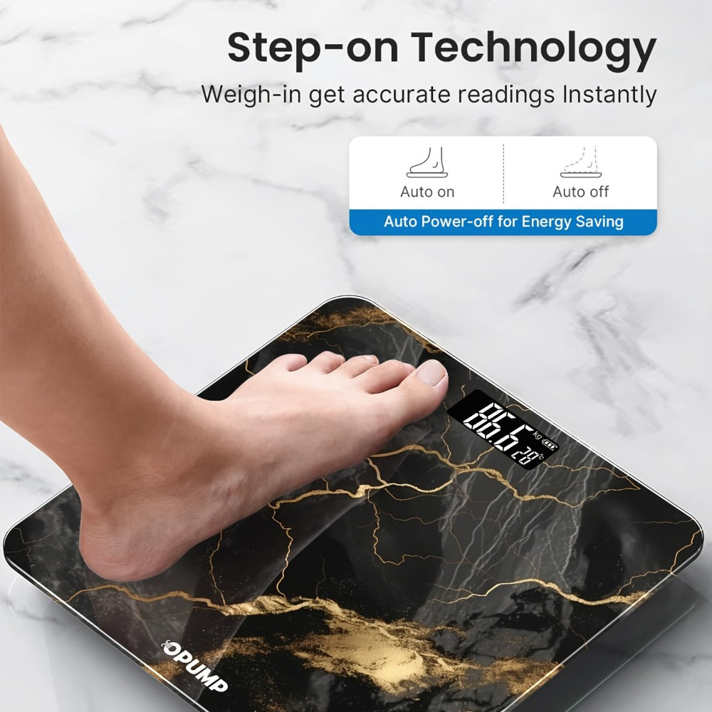 OPUMP Bathroom Scale 400lb – Highly Accurate Digital Body Weight Scale with Backlit LED Display, Batteries Included, Measures up to 400lb/180kg, Multiple Colors – Black Marble, Bronze, Sapphire & More