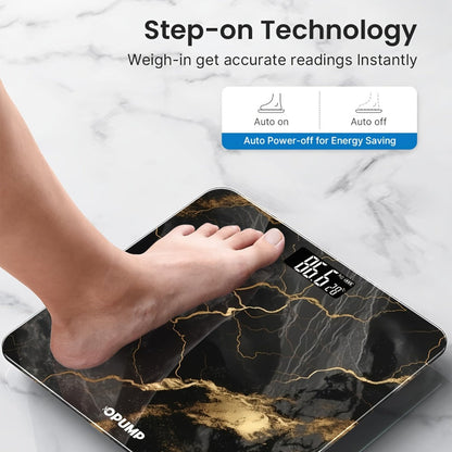 OPUMP Bathroom Scale 400lb – Highly Accurate Digital Body Weight Scale with Backlit LED Display, Batteries Included, Measures up to 400lb/180kg, Multiple Colors – Black Marble, Bronze, Sapphire & More