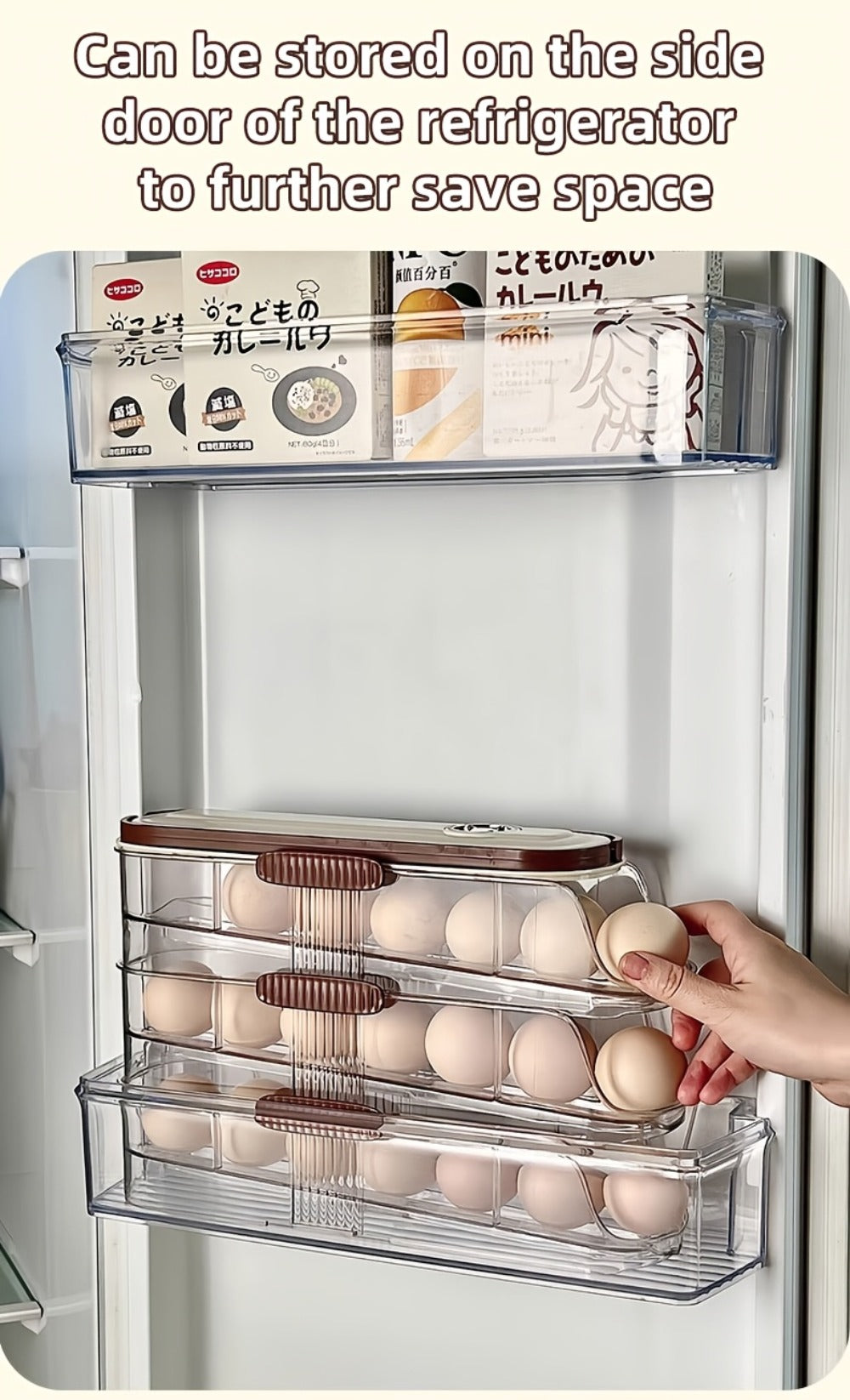 Egg Organizer for Refrigerator, Multi-Layer Auto-Rolling Egg Rack with Large Capacity – Space-Saving Egg Storage Dispenser for Fridge, Cabinet & Countertop, Ideal for Busy Families