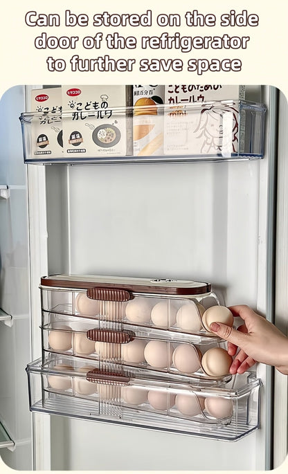 Egg Organizer for Refrigerator, Multi-Layer Auto-Rolling Egg Rack with Large Capacity – Space-Saving Egg Storage Dispenser for Fridge, Cabinet & Countertop, Ideal for Busy Families