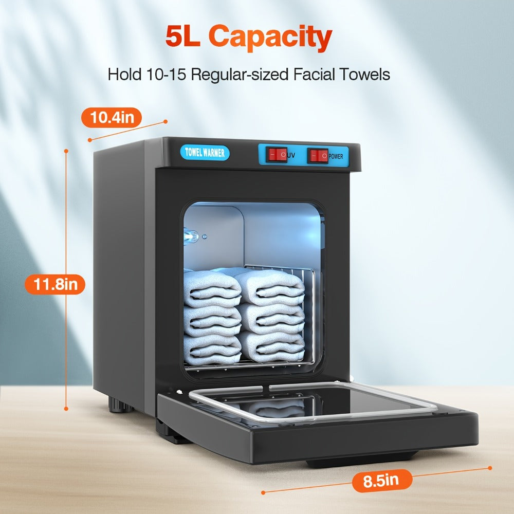 UV Hot Towel Warmer Cabinet 1.32 Gal 2-in-1 Heating & UV Sterilization — Freestanding Professional Spa Heater for Salon, Barber, Esthetician, Gym, Hotel & Home, Black & White