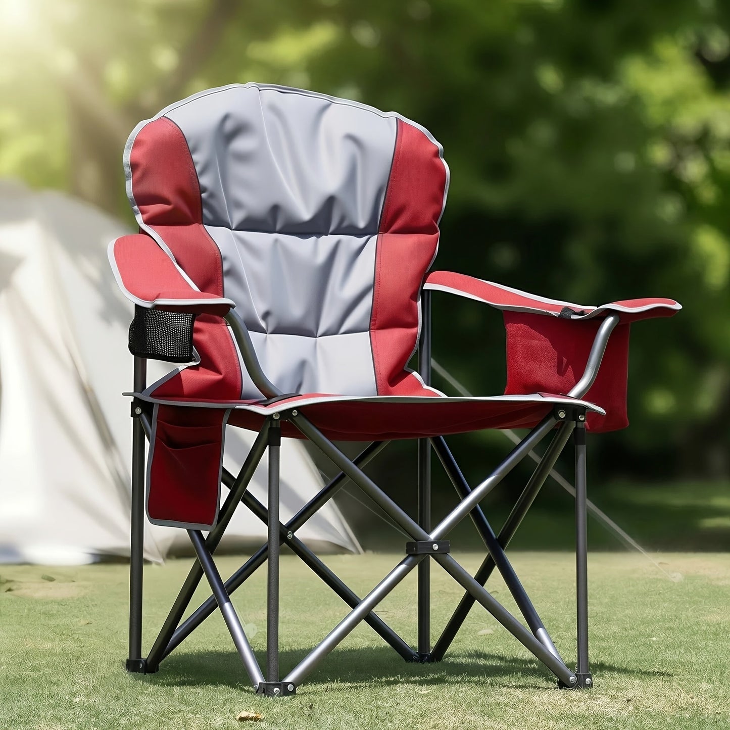 Heavy Duty Camping Folding Chair 500 LBS Capacity – Extra Large Outdoor Camp Chair with Organizer Bag, Cooler Bag, Cup Holder & Carry Bag for Lawn, Beach, Travel & Hiking – 1 Pack or 2 Pack
