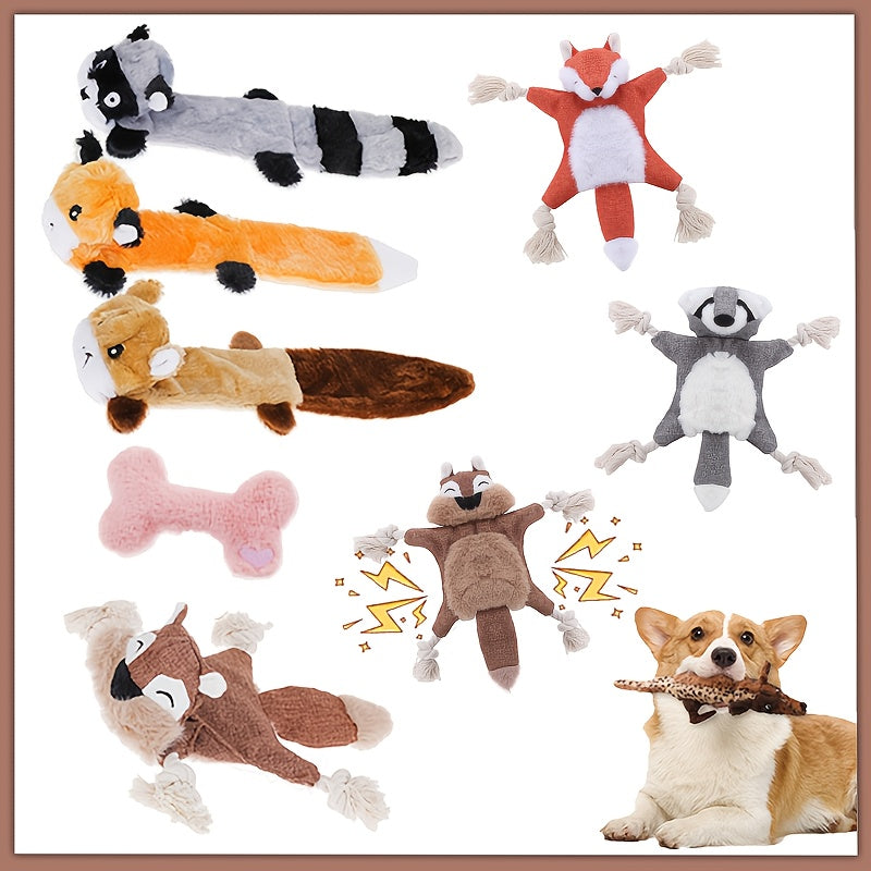 Squeaky Plush Rope Dog Toy Set with Animal Print for Aggressive Chewers - 6 8 or 10 Pack Interactive Tug-of-War Chew Toys for All Dog Breeds No Batteries Required