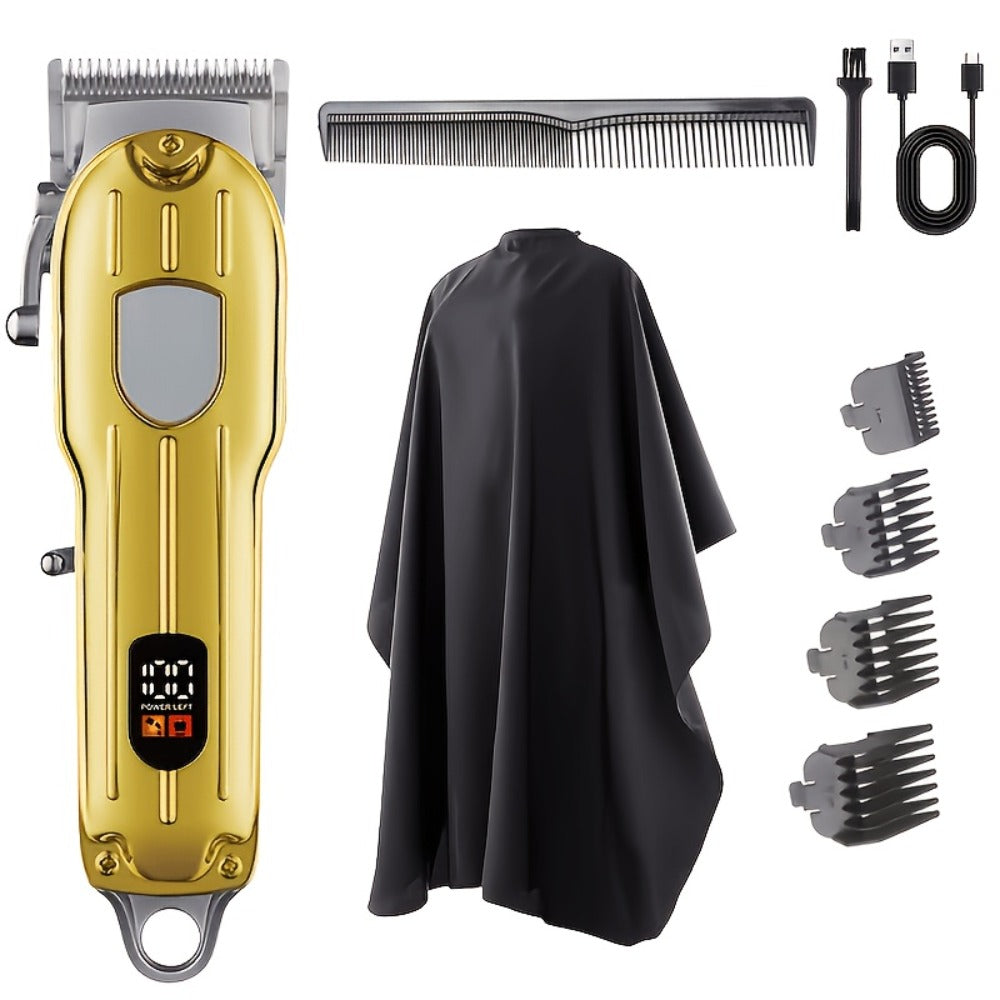 Barber Hair Clipper Kit for Men — USB Rechargeable Digital Size Adjustment, Complete Set with Scissors & 4 Limit Combs, Professional Home Barbering Grooming Set, Gift for Dad & Husband