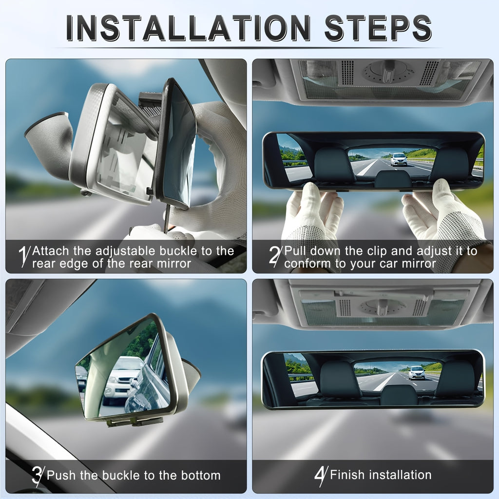 [HD Panoramic Rearview Mirror] HD Panoramic Clip-on Rearview Mirror - Wide-angle Field Of View, Reduces Blind Spots, Improves Driving Safety for All Vehicles, Easy Installation, Eliminates Tunnel Effect