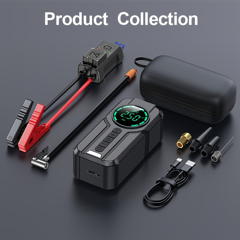 12000A-18000A 7-in-1 Vehicle Emergency Starter Power Bank with Extended Smart Jump Cables, Fast Charging, Large Display, LED Lighting, Compatible with All Gas/Diesel Engines (2.64 Gallons), Quick Vehicle Start, And Air Pump Function