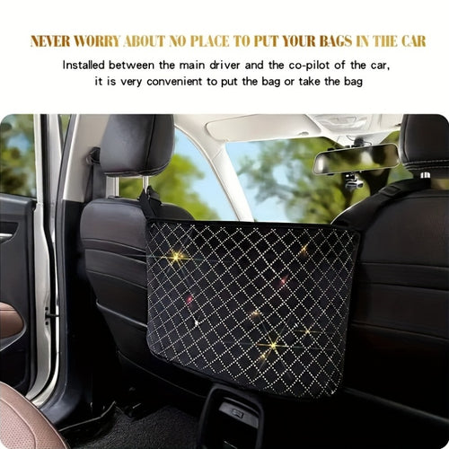 Sparkly Rhinestones Car Organizer And Storage Purse Holder, Bling Crystal Car Seat Back Handbag Additions for Women, Car Pet Barrier for Dogs And Kids, Universal for Most of Car SUV Truck, Sparkling Crystal Gifts for Girls