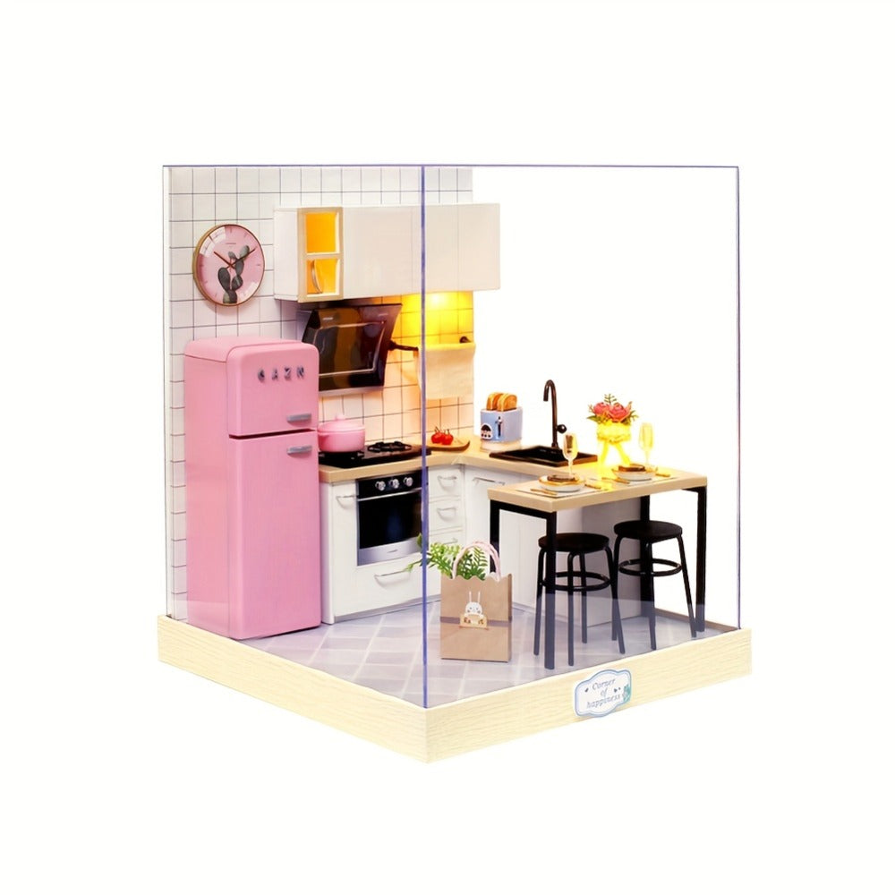 DIY Miniature Dollhouse Kit with Dust Cover Small – Mini House Model No Glue No Batteries, 4 Styles Tea Time Flavor Life Heartbeat Creativity World, Room Desk Decor Birthday Gift for Teens & Adults