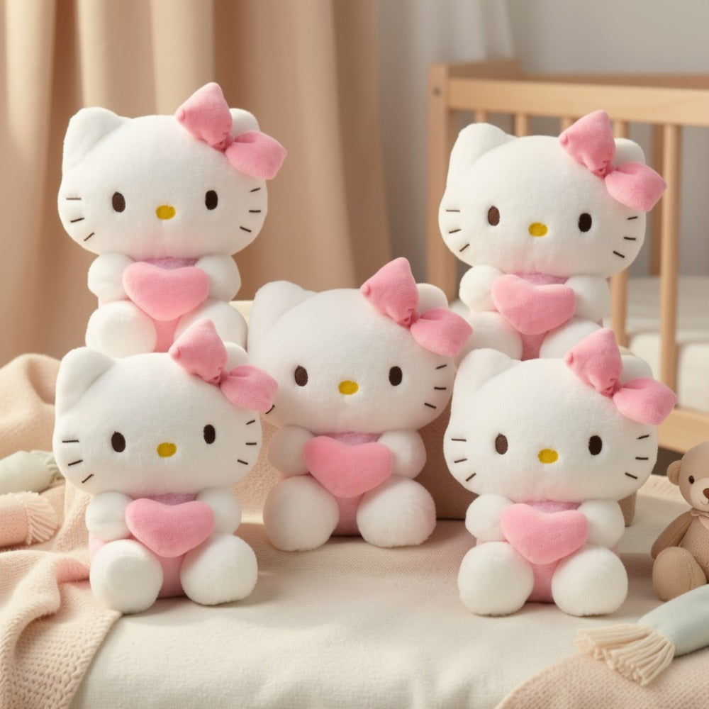 Hello Kitty Kuromi Plush Set 5pcs — Official Licensed Sanrio Stuffed Animals Holding Hearts, My Melody Gudetama Kawaii Gift for Girls Teens Birthday Christmas Holiday