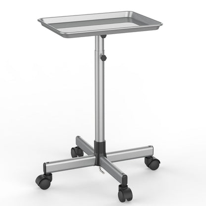 Salon Trolley Cart Height Adjustable 30 to 42 Inch Rolling Tray Table on Wheels Lockable Casters for Hair Stylist Barber Esthetician Nail Salon Spa Beauty Station Silver