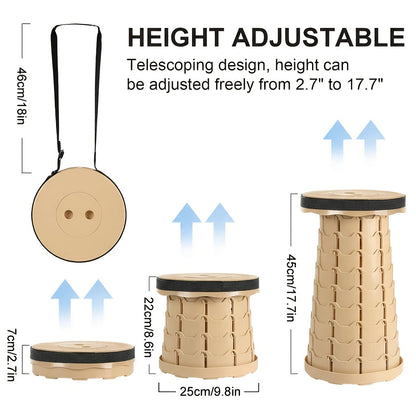 Collapsible Folding Stool 2-Pack – 400lbs Capacity Portable Telescoping Step Stool for Camping, Fishing, Hiking & Kitchen | Lightweight Retractable Seat