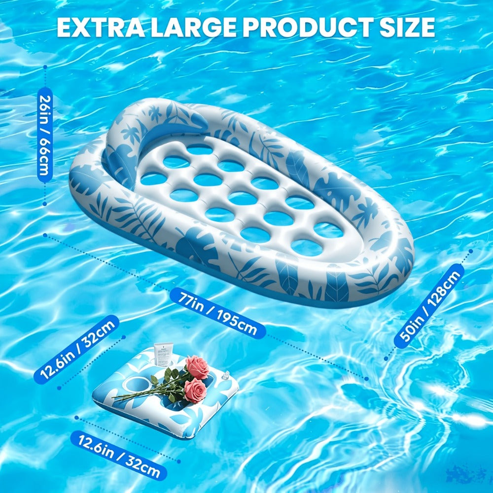 Inflatable Pool Lounger XL 77"×50" with Backrest Adult Tanning Float Raft Floating Sunbathing Bed for Swimming Pool Lake Beach Summer Relaxation
