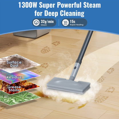 Steam Mop with Detachable Handheld Steam Cleaner 10-in-1 Multi-Purpose Attachments - 2 Pads, Carpet Cleaner for Home, Tiles, Grout, Windows, Kitchen & Bath, Powerful Floor & Sofa Steamer, 4 Colors