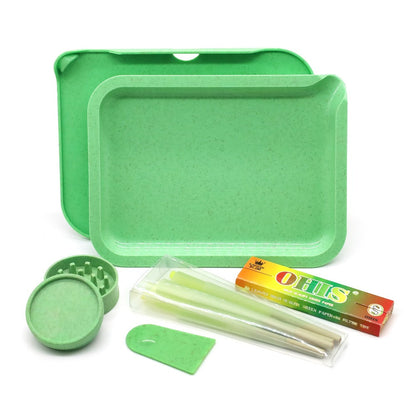 Smoking Set with Double-Layer Grinder, Rolling Paper, 8 Pre-Rolled Cones & Rolling Tray - Complete Starter Kit | 3 Colors | Gift Set