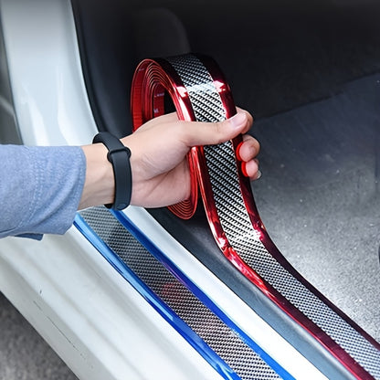 Car Door Guard Scratch Protector 2pcs Carbon Fiber Design - Anti-Scratch Strip for Rearview Mirror & Bumper, Universal Fit in Blue Red Gray