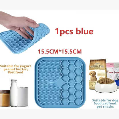 Licking Mat for Dogs and Cats with Suction Cup - Slow Feeder Boredom Buster Pad for Peanut Butter & Treats, Calming Bath & Grooming Aid, Available in 1pc 2pcs 4pcs Sets, Blue & Purple
