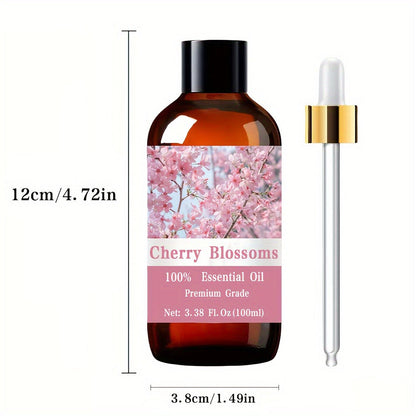 Cherry Blossom Body Oil Care Grade 100ml 3.38oz – Moisturizing Aromatherapy Oil for Skin Care, Hair Conditioning, Nail & Cuticle, Body Massage & Meditation, Floral Spa Wellness Gift for Women Men