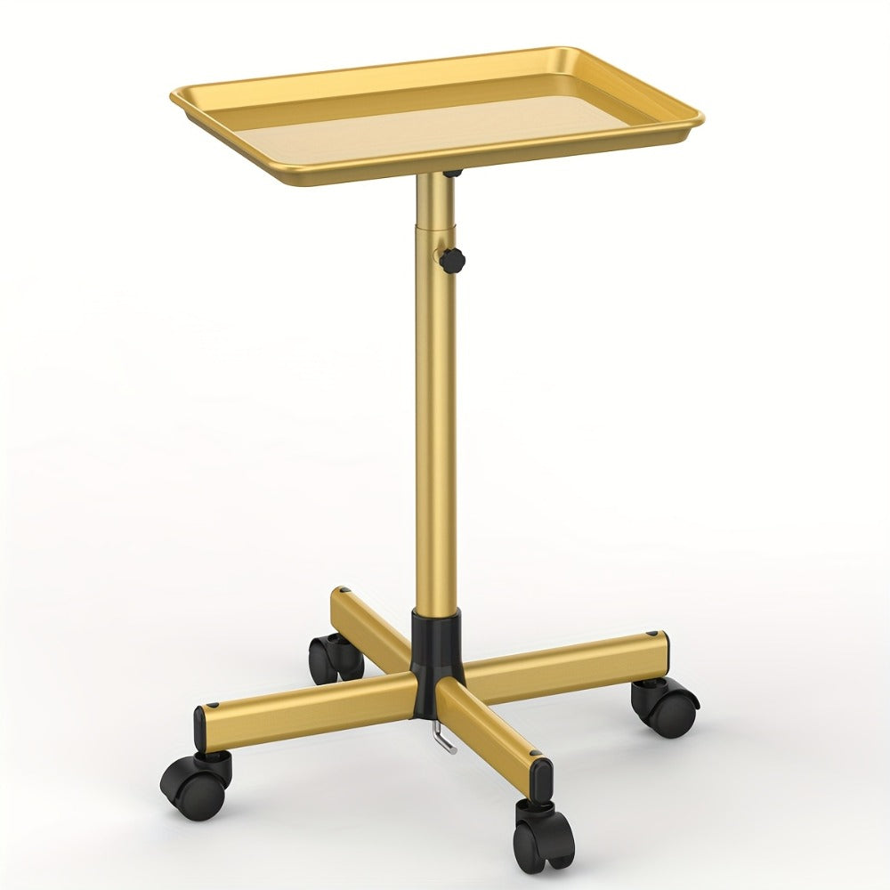 Salon Rolling Tray Cart with Wheels & Adjustable Height 30"-42" - Professional Trolley with Removable 18"x13" Tray, 360° Swivel Casters for Hair Stylist Tattoo Esthetician, Gold & Black