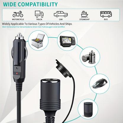 12V Car Cigarette Lighter Extension Cord 9.8FT - 16AWG Heavy Duty Male to Female Socket with LED Indicator for RV, Campervan & 12V Device Use