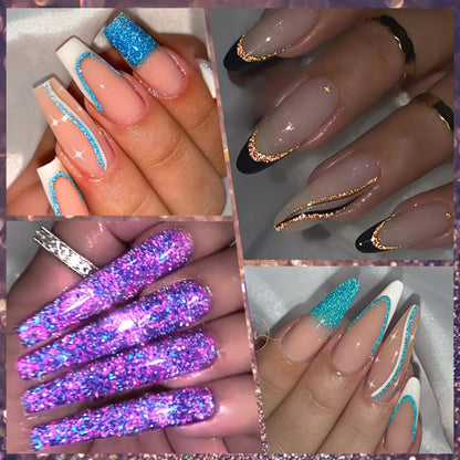 Reflective Glitter Line Gel Nail Art Set LILYCUTE Sparkling Stripe 3pcs 5ml Each - Ultra-Thin Pull Line Drawing Graffiti Gel Polish LED UV Cured DIY Home Manicure for Women