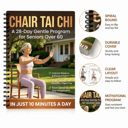 Chair Tai Chi Book for Seniors Over 60 – 28-Day Gentle Daily Program, Spiral-Bound Seated Exercise Guide for Balance Training, Fall Prevention, Strength & Mobility, Low-Impact Fitness Routine