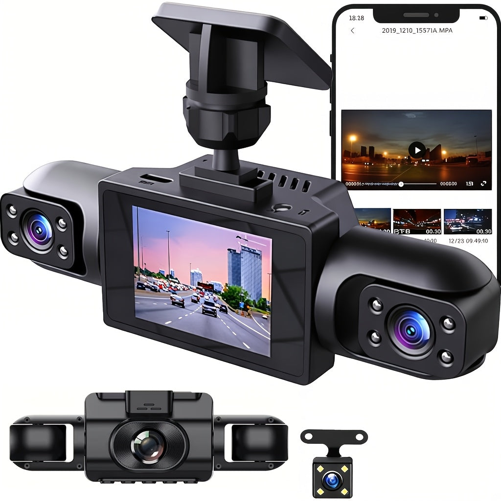 Multi-Angle Dash Cam with Four Lenses (Front, Rear, Left, Right), 1080P HD, Wide-Angle Lens, Night Vision, 24-Hour Parking Mode (Memory Card Not Included)
