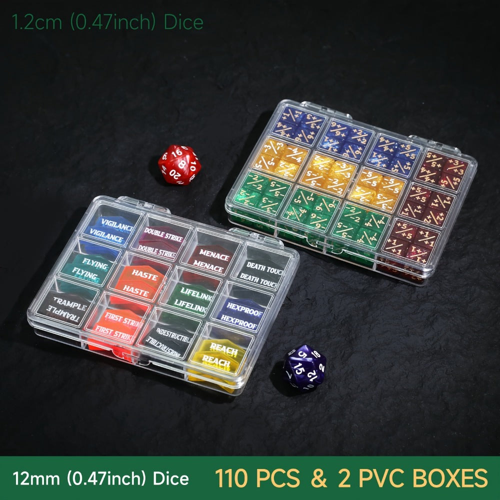 MTG Counter Dice Set 110pcs – 12mm 6-Sided +1/-1 Token Dice D20 & Keyword Counters Tokens for Magic the Gathering TCG Card Game Accessories Gift