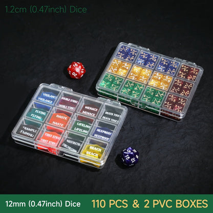 MTG Counter Dice Set 110pcs – 12mm 6-Sided +1/-1 Token Dice D20 & Keyword Counters Tokens for Magic the Gathering TCG Card Game Accessories Gift