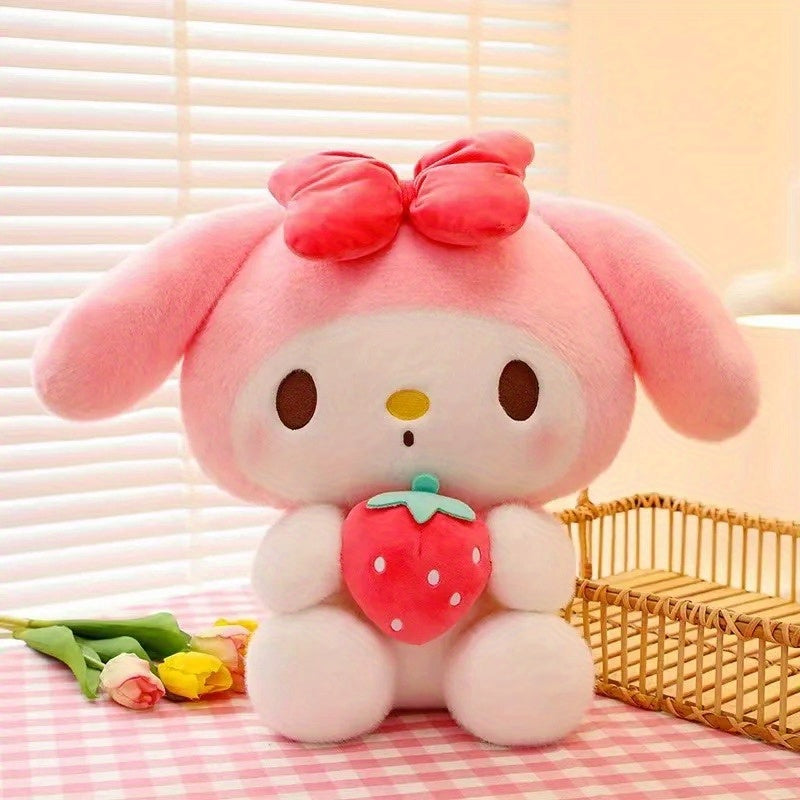 Sanrio Kuromi My Melody Strawberry Plush 9.84 Inch – Kawaii Sitting Stuffed Animal Doll for Girls, Room Decor, Stress Relief, Birthday Christmas Holiday Gift