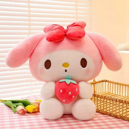 Sanrio Kuromi My Melody Strawberry Plush 9.84 Inch – Kawaii Sitting Stuffed Animal Doll for Girls, Room Decor, Stress Relief, Birthday Christmas Holiday Gift