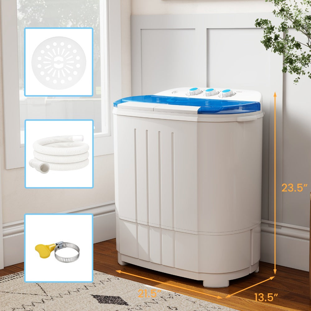 Portable Washing Machine 14.5Lbs Mini Twin Tub Washer Spin Dryer Combo Semi-Automatic 9.5Lbs Wash 5Lbs Spin Gravity Drain Time Control for Apartments Dorms RVs Camping