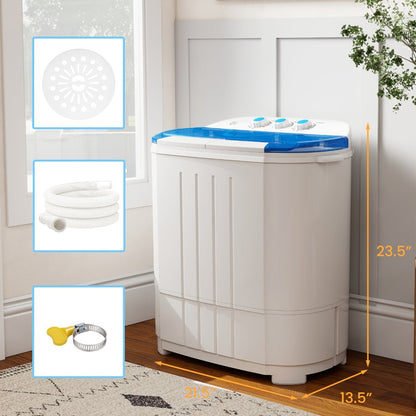 Portable Washing Machine 14.5Lbs Mini Twin Tub Washer Spin Dryer Combo Semi-Automatic 9.5Lbs Wash 5Lbs Spin Gravity Drain Time Control for Apartments Dorms RVs Camping
