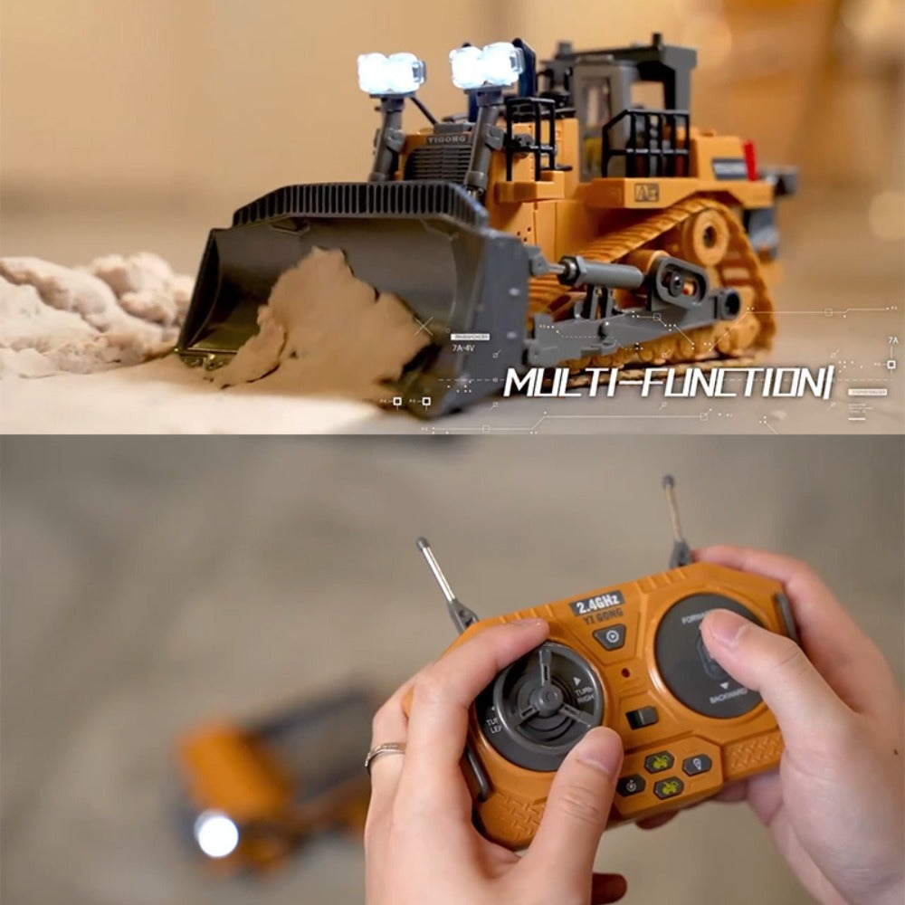 RC Construction Vehicle Toy Set 2.4GHz Remote Control Excavator Bulldozer Dump Truck Loader with Alloy Head LED Lights & Sounds – Engineering Toy for Boys Girls Kids Ages 6+ Birthday Christmas Gift