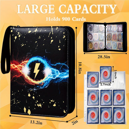 Trading Card Binder 900 Pocket Album – 9-Pocket 3-Ring Card Holder with 50 Removable Sleeves, Waterproof PU Leather for MTG, Pokemon, Sports Cards & TCG Collectors