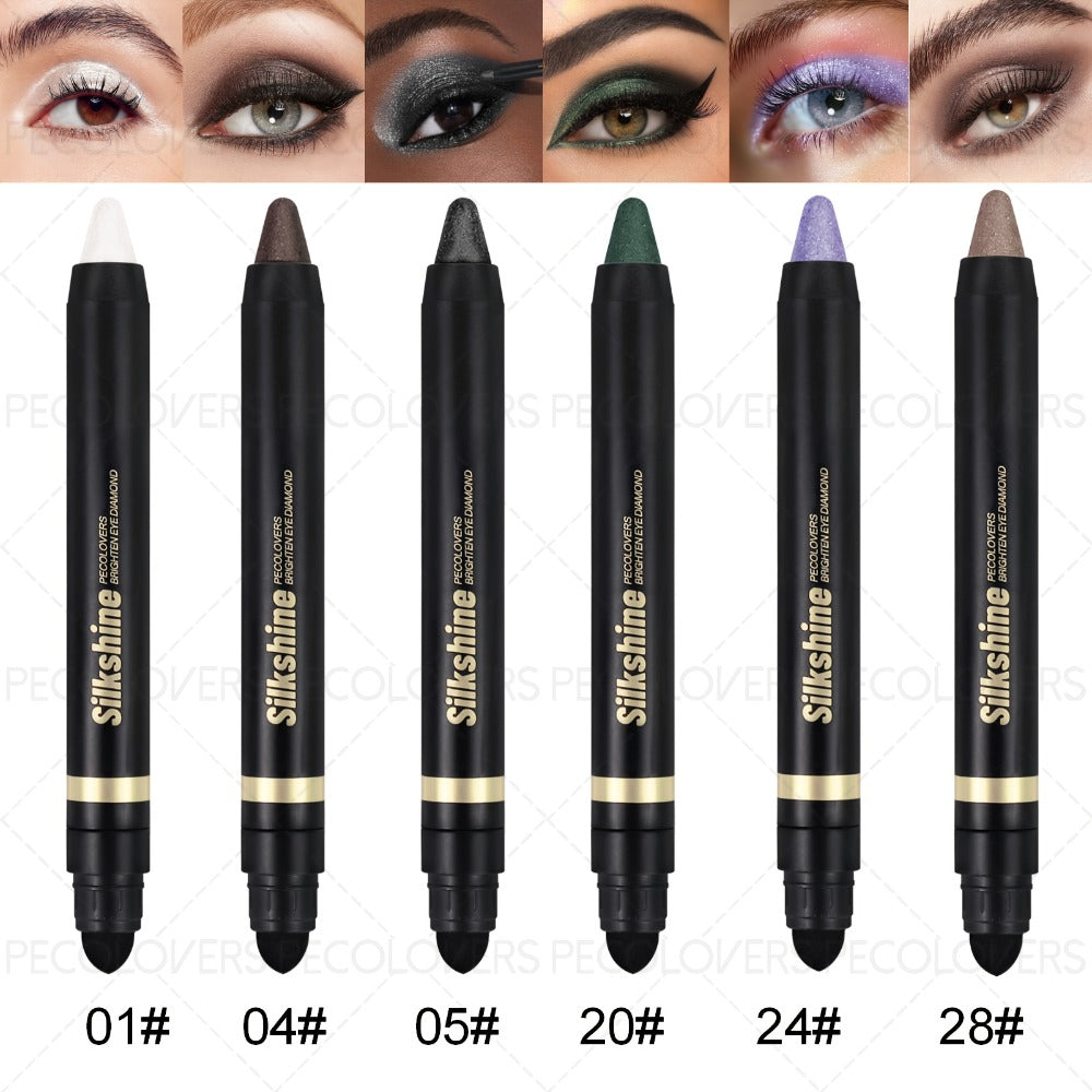 Shimmer Glitter Eyeshadow Stick Set 6 Pcs Dual-Tipped Eye Pencil with Blending Brush Creamy Pigmented Eye Contouring Highlighting Kit Multicolor Shades for Women Beginner Pro Gift