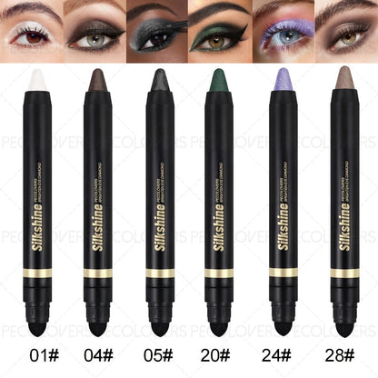 Shimmer Glitter Eyeshadow Stick Set 6 Pcs Dual-Tipped Eye Pencil with Blending Brush Creamy Pigmented Eye Contouring Highlighting Kit Multicolor Shades for Women Beginner Pro Gift