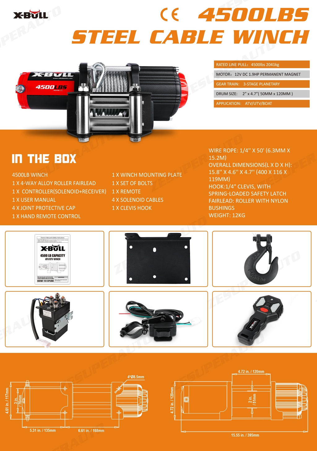14500lb/13000lb/4500lb/3000lb Electric Winch 12V Winch Steel Cable Synthetic Rope 4WD/4X4 Offroad Towing Trucks Trailers Offroad Recovery Robust Construction For SUV Trailer Boat Winch ATV UTV ATV Winch Kit Winch Cover/winch Hitch Receiver To Choose