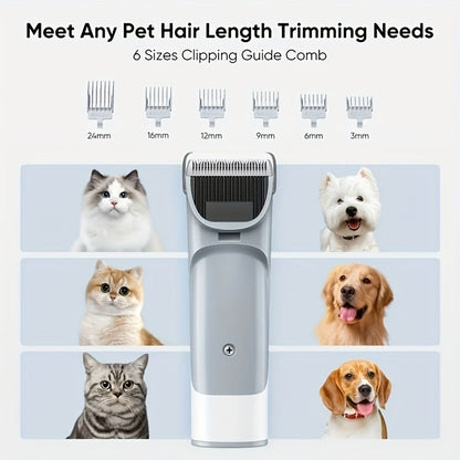 Pet Grooming Vacuum Cleaner with Cordless Clipper – 5-in-1 Grooming Kit for Dogs & Cats, 3 Suction Modes, Low-Noise, 5 Grooming Tools, Hair Clipper & Vacuum All-in-One