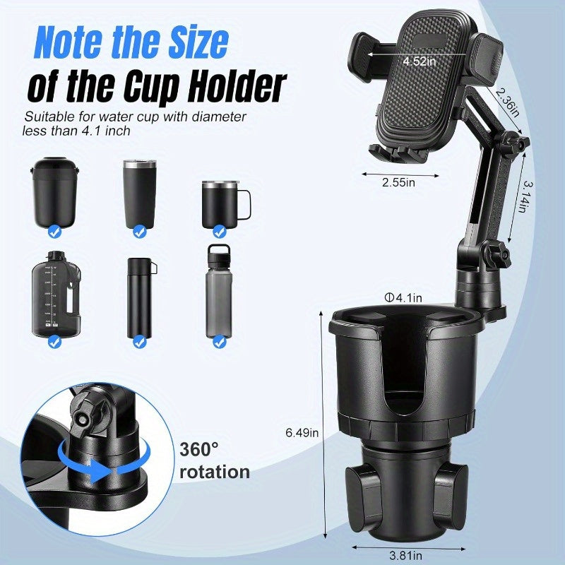 Car Cup Holder Phone Mount, 2-In-1 Cup Holder Expander with Adjustable Base, 360° Rotation, Fits Iphone, Samsung Galaxy & Most Smartphones