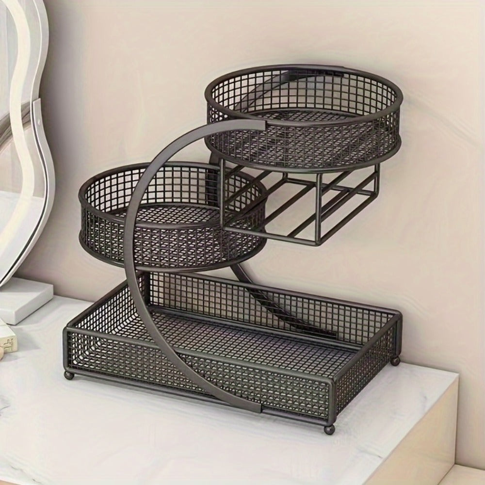 3-Tier Metal Cosmetic Organizer with Tissue Box Holder No-Installation Countertop Makeup Skincare Storage Rack for Bathroom Dresser Vanity Table Black White