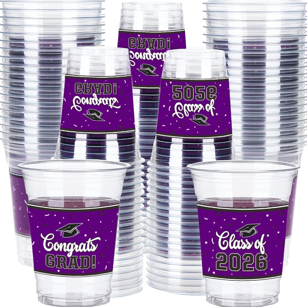 Graduation Plastic Mugs 100 Pack 14oz – 2026 Graduation Party Cups in Black Red Blue Green Purple Maroon for Graduation Ceremony, Reception, Celebration & School Color Party Drinkware Bulk
